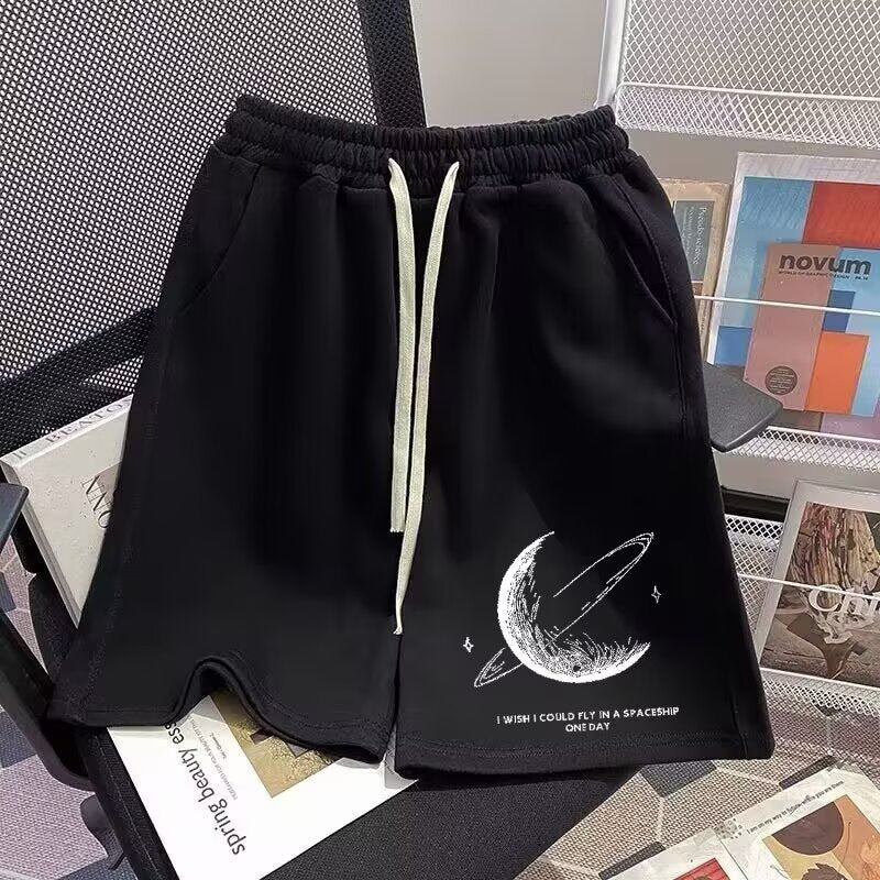 Plus Size Men Summer Trendy Printed Loose Fit Drawstring Shorts