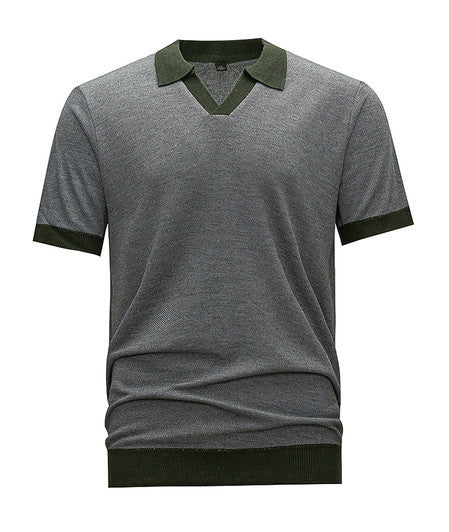 Mens V-Neck Knit Polo Shirt
