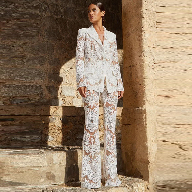 Embroidered Sequin Mesh Blazer and Pants