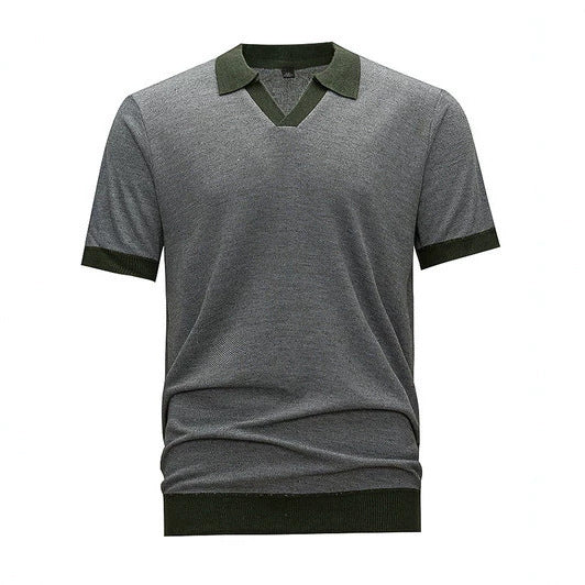 Mens V-Neck Knit Polo Shirt