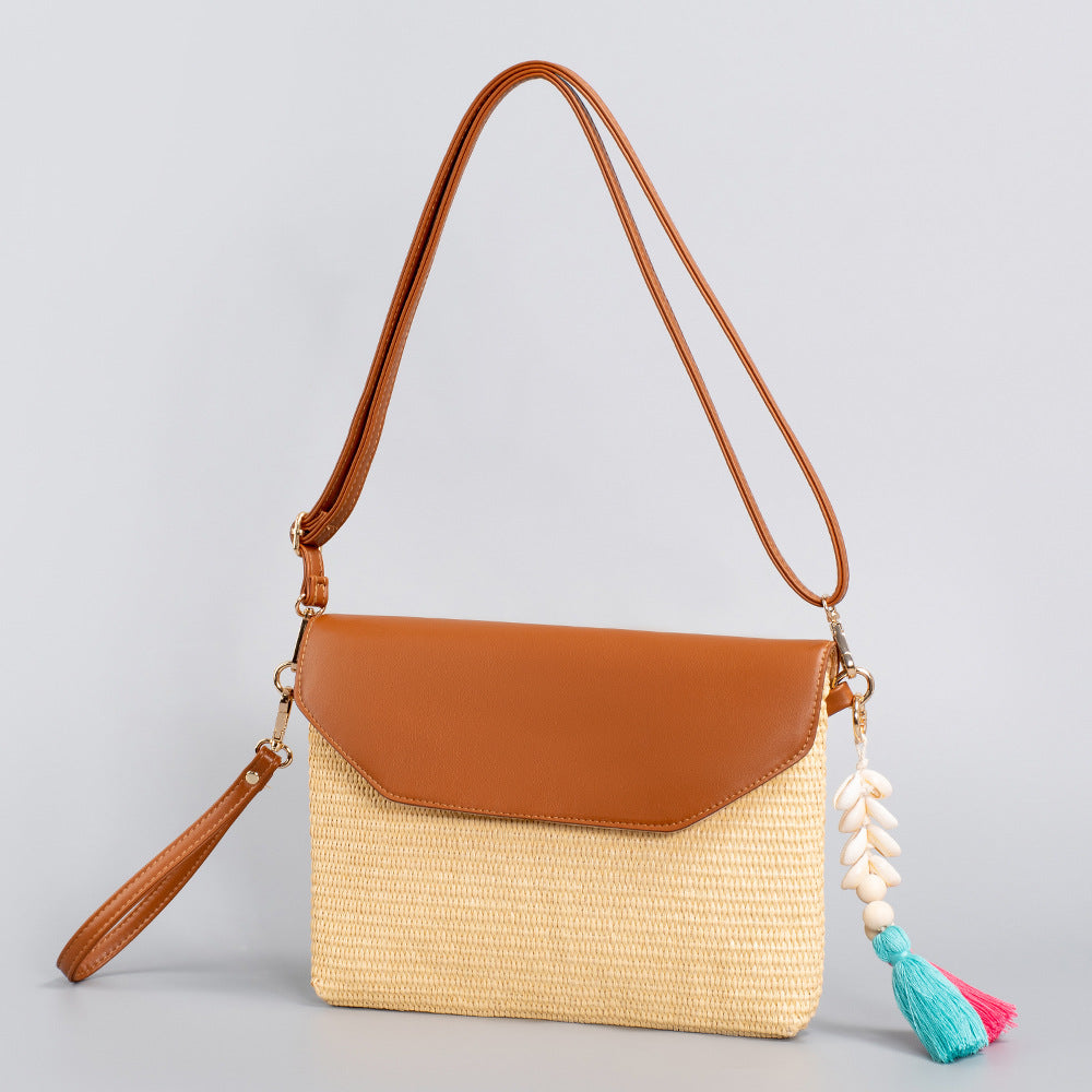 Straw Shell Tassel Crossbody Bag