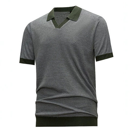 Mens V-Neck Knit Polo Shirt